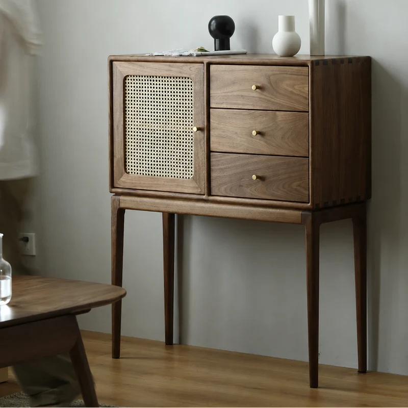 CedarCraft Walnut Cane Cabinet with Drawers and Storage