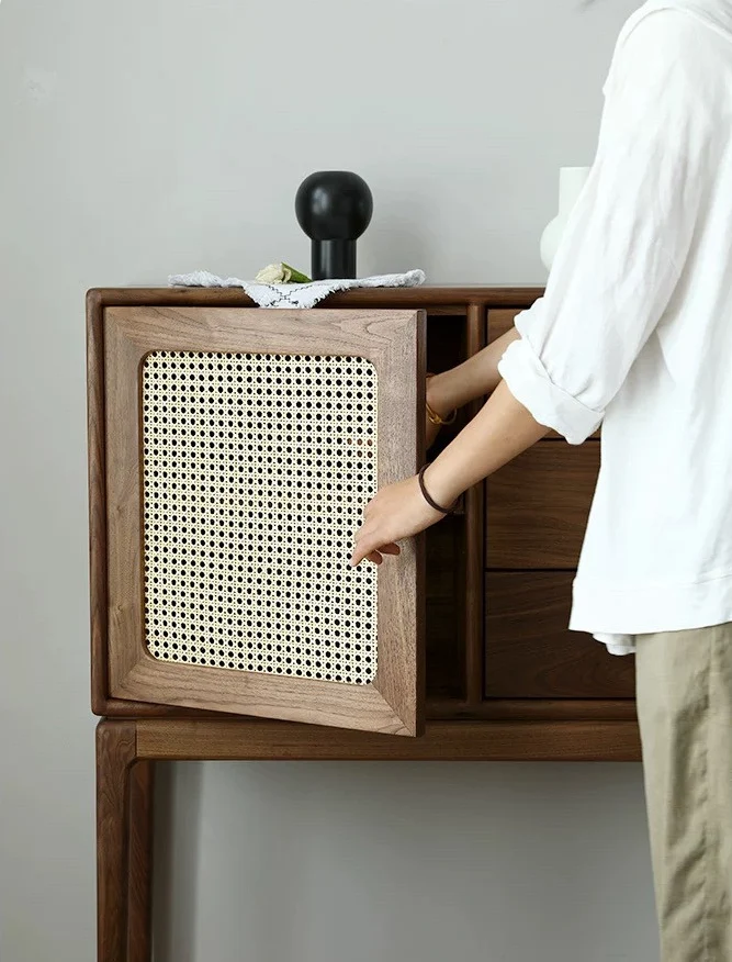 CedarCraft Walnut Cane Cabinet with Drawers and Storage