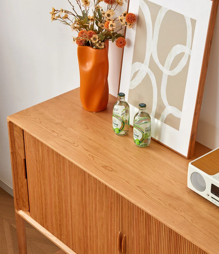 Lumber Mid-Century Cherry Wood Sideboard Cabinet