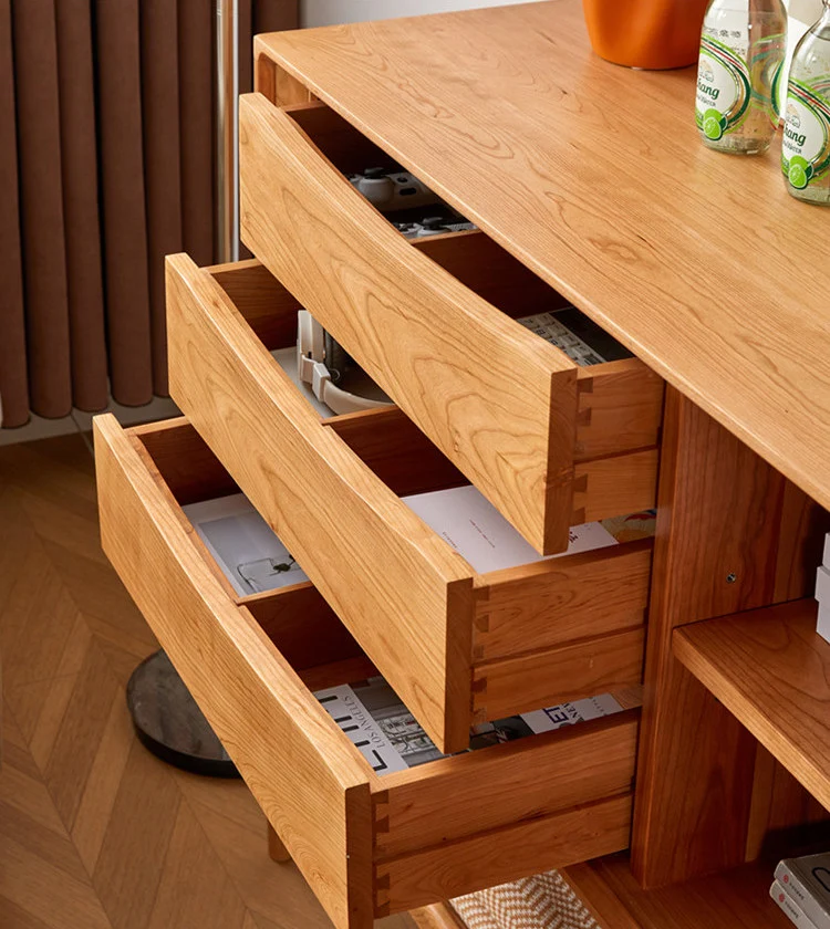 Lumber Mid-Century Cherry Wood Sideboard Cabinet
