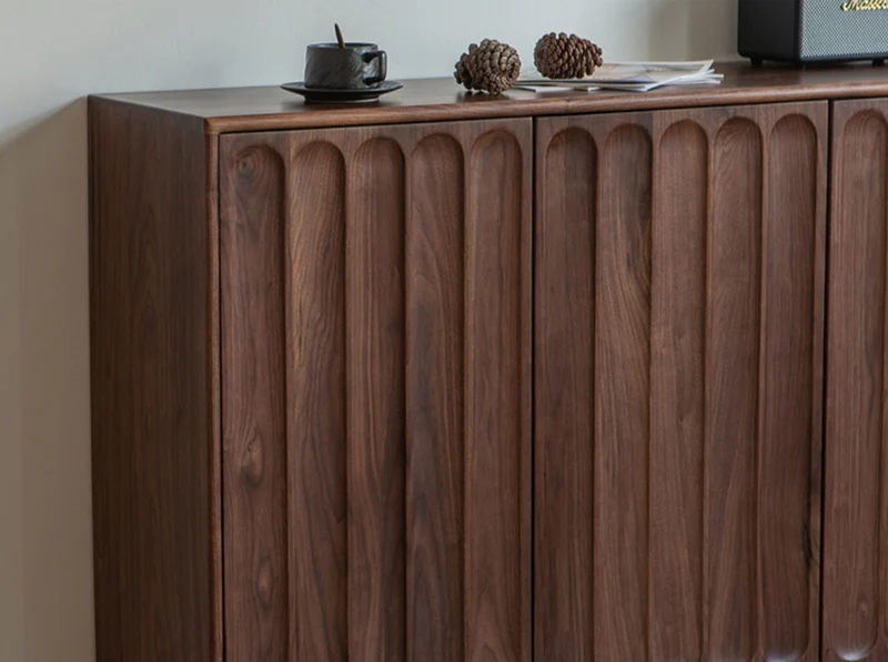 Hewn Walnut Shoe Storage Cabinet with Fluted Door Design