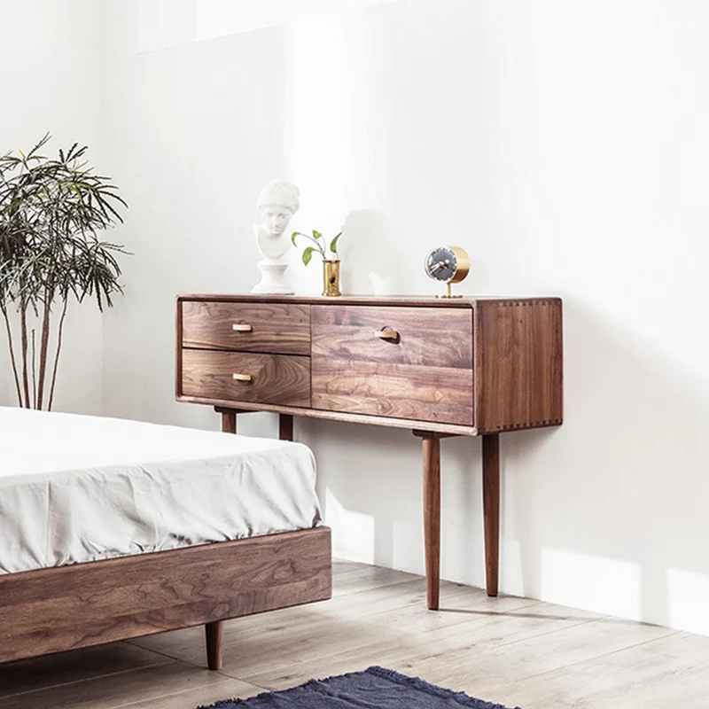 Plank Mid-Century Walnut Console Table with Storage Drawers