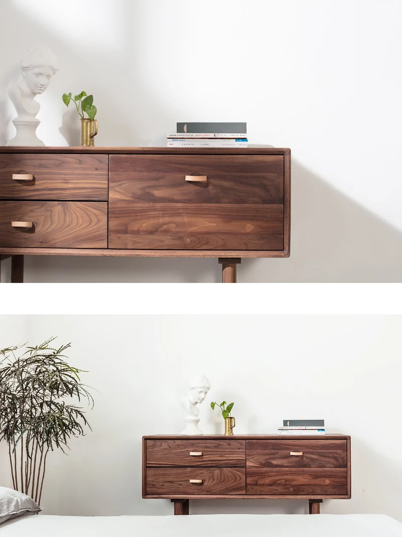 Plank Mid-Century Walnut Console Table with Storage Drawers
