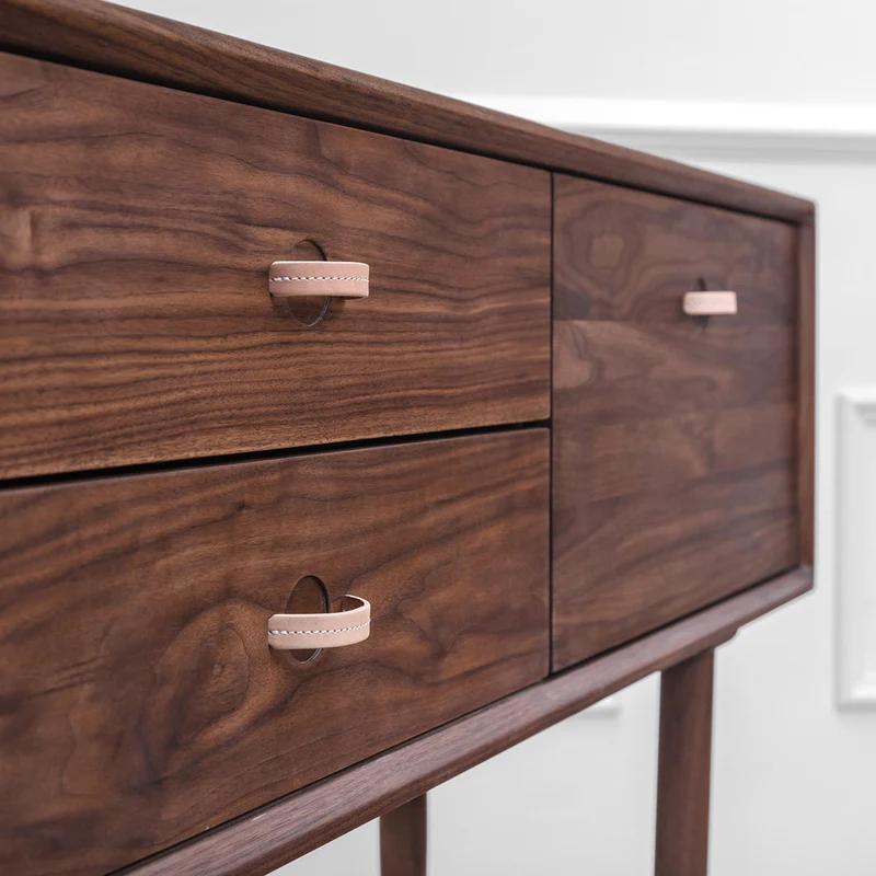Plank Mid-Century Walnut Console Table with Storage Drawers