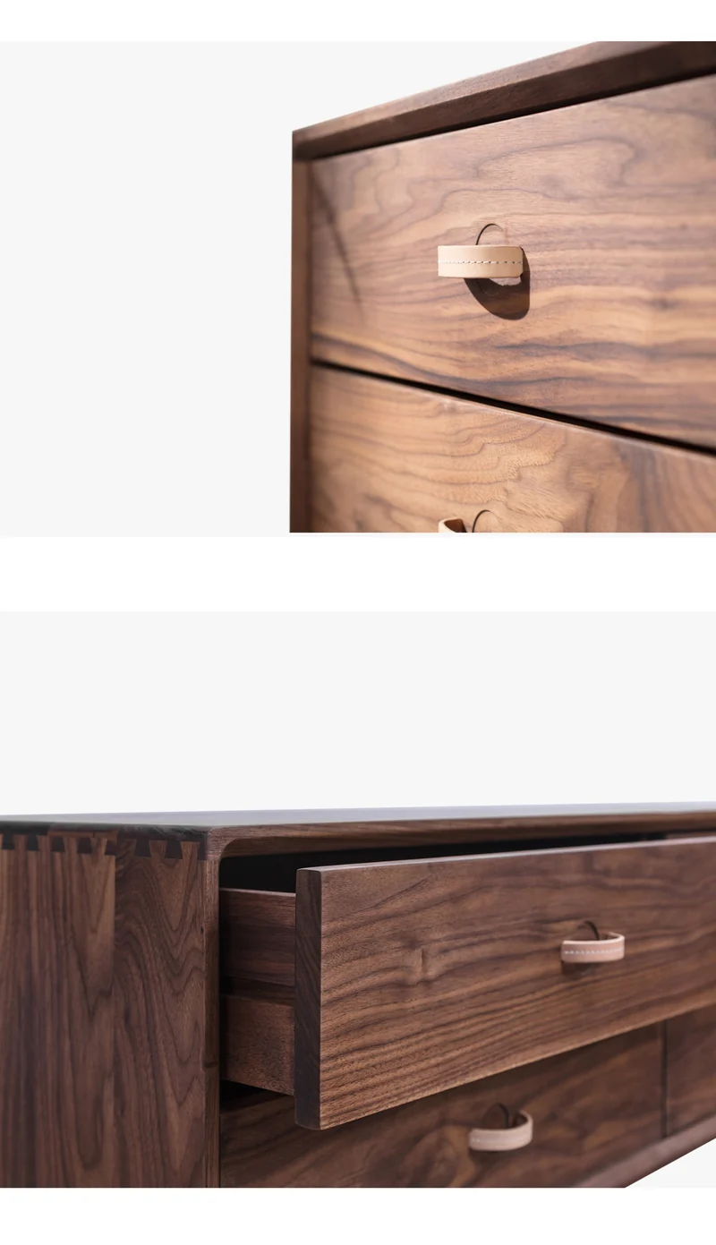 Plank Mid-Century Walnut Console Table with Storage Drawers