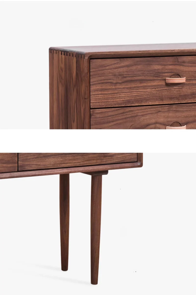 Plank Mid-Century Walnut Console Table with Storage Drawers