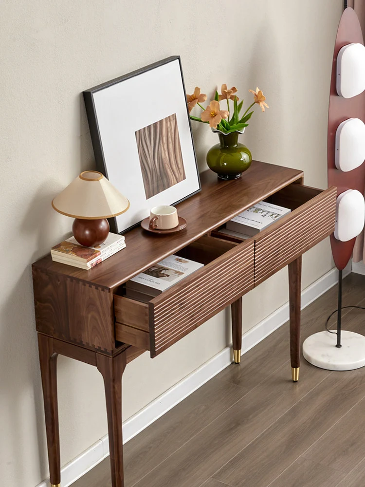 CraftGrain Walnut Console Table with Fluted Drawers