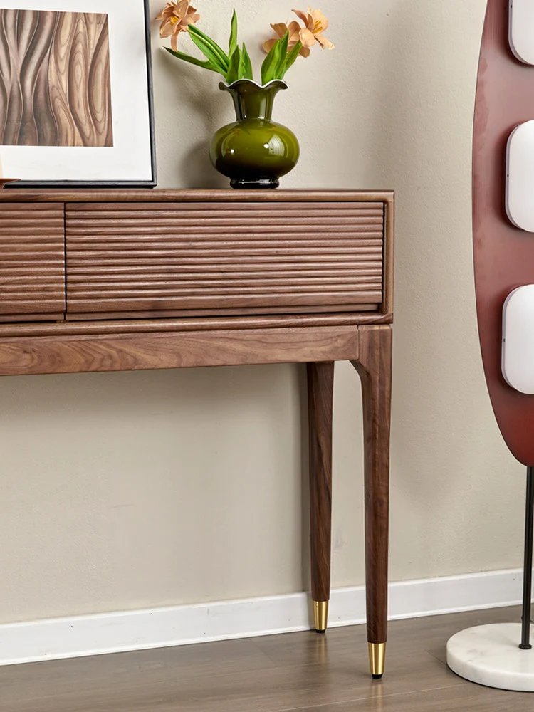 CraftGrain Walnut Console Table with Fluted Drawers
