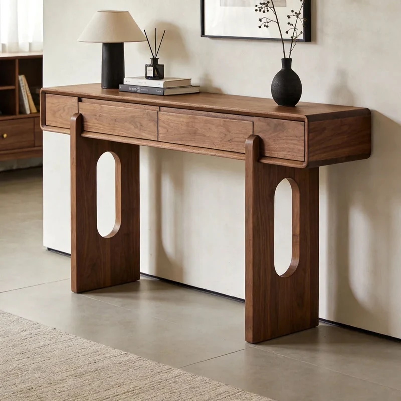 PrimeSolid Black Walnut Console Table with Drawers