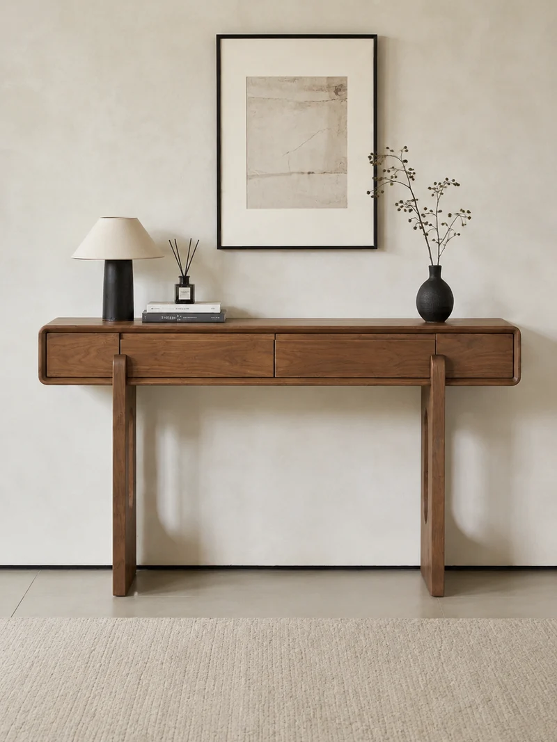 PrimeSolid Black Walnut Console Table with Drawers
