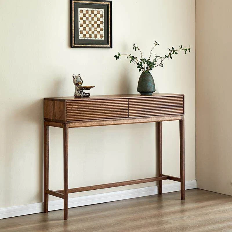 WoodPlank Black Walnut Fluted Console Table with Drawers