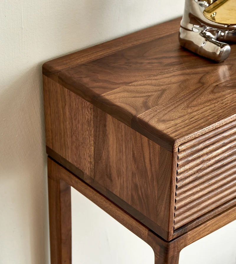 WoodPlank Black Walnut Fluted Console Table with Drawers