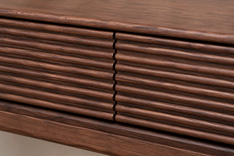 WoodPlank Black Walnut Fluted Console Table with Drawers