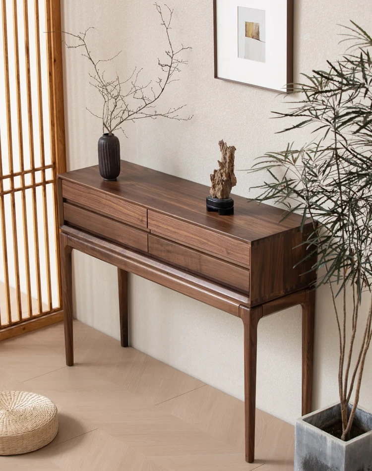 Natural Form Black Walnut Console Table with Drawers