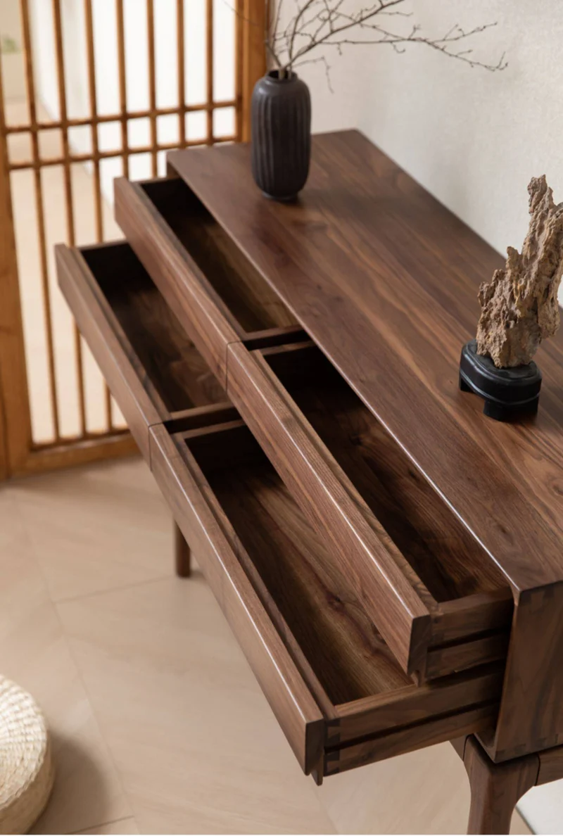 Natural Form Black Walnut Console Table with Drawers