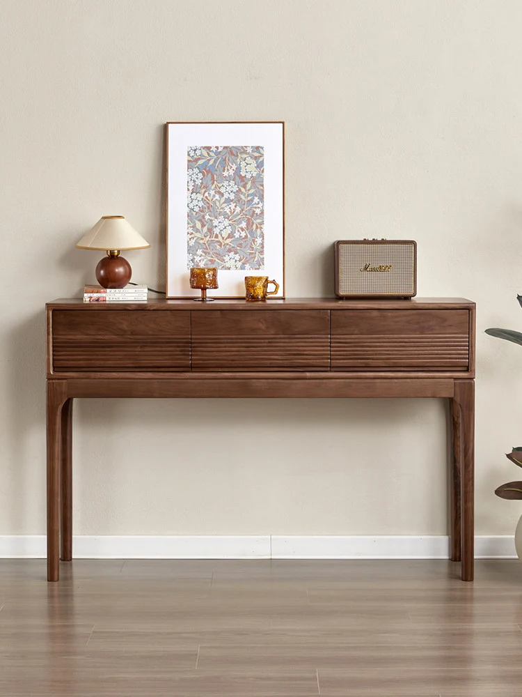 ModernGrain Walnut Console Table with Fluted Drawers