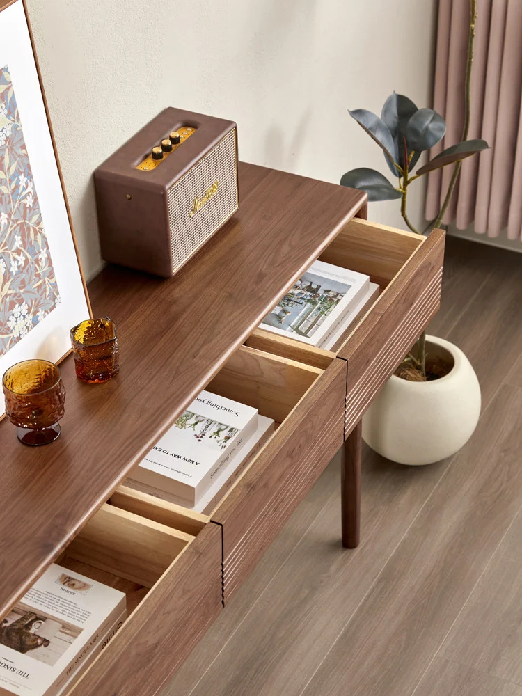 ModernGrain Walnut Console Table with Fluted Drawers