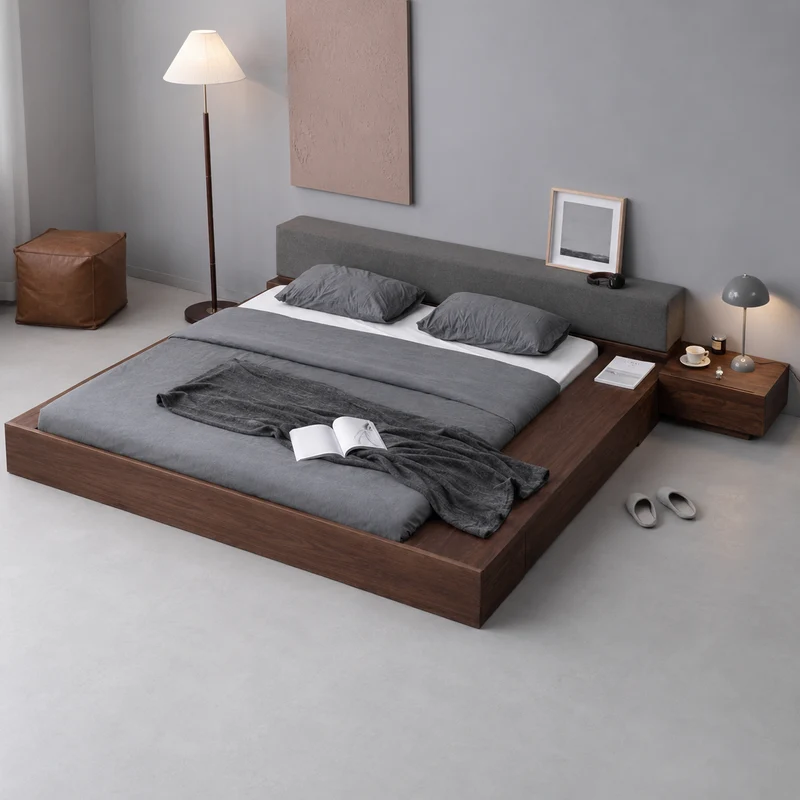 Earth Frame Upholstered Platform Bed with Walnut