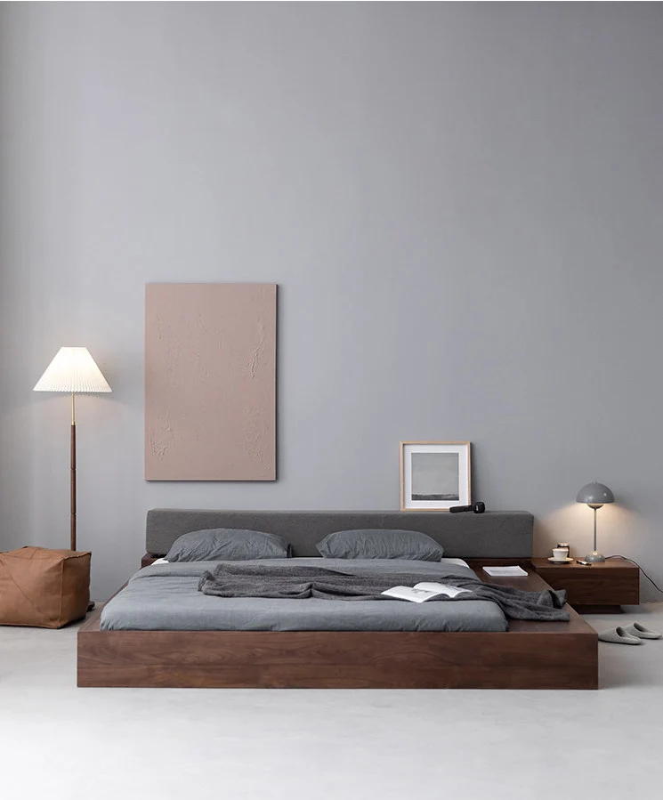 Earth Frame Upholstered Platform Bed with Walnut