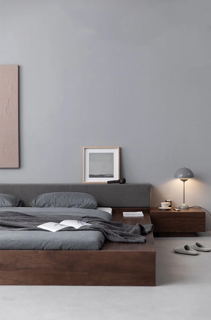 Earth Frame Upholstered Platform Bed with Walnut