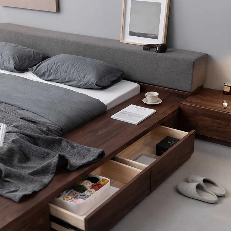 Earth Frame Upholstered Platform Bed with Walnut