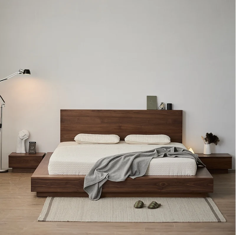 Floor Form Low Platform Bed Frame in Walnut Finish