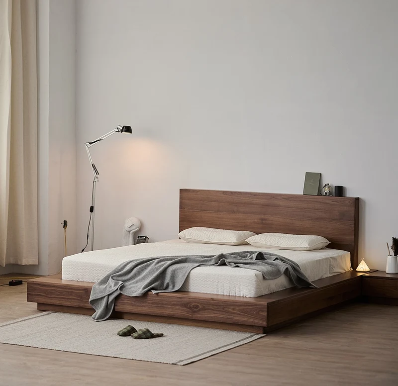 Floor Form Low Platform Bed Frame in Walnut Finish