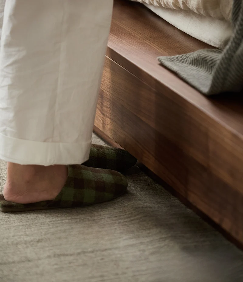 Floor Form Low Platform Bed Frame in Walnut Finish