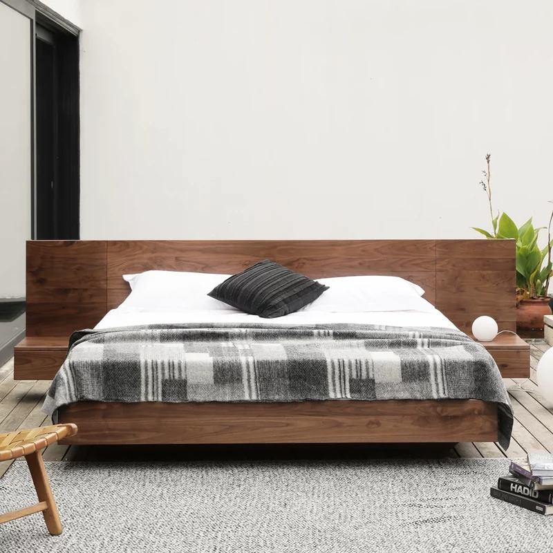 Base Timber Floating Walnut Platform Bed