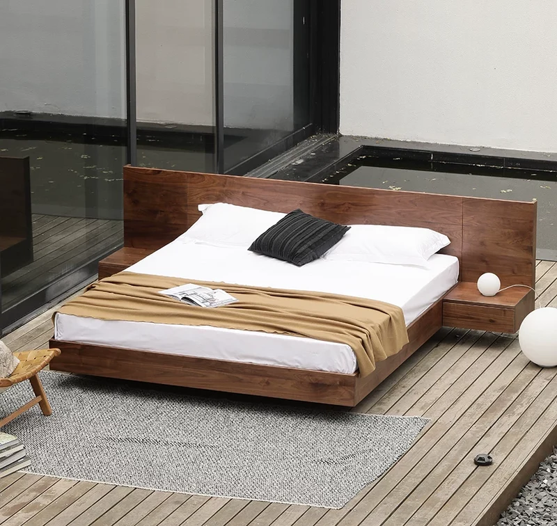 Base Timber Floating Walnut Platform Bed