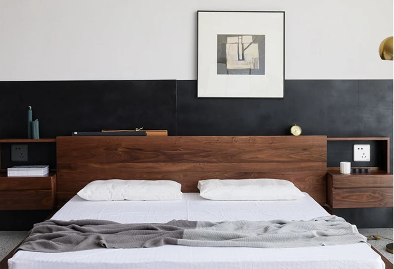 Timber Suite Modern Walnut Wood Floating Platform Bed
