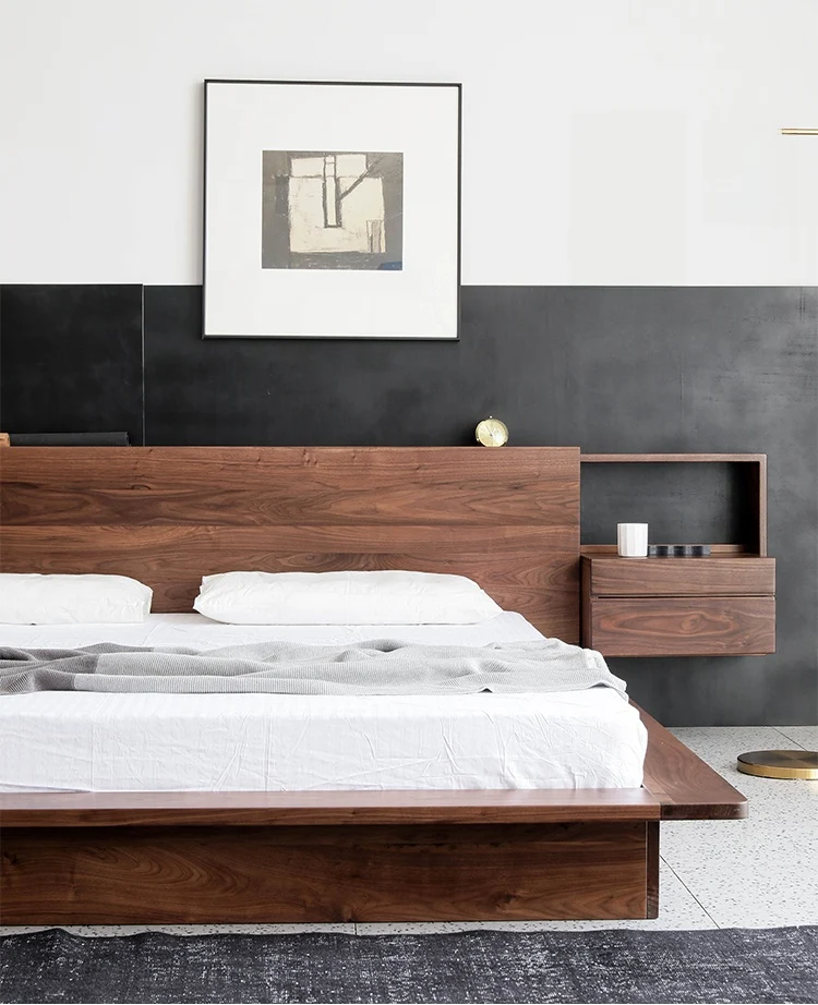 Timber Suite Modern Walnut Wood Floating Platform Bed