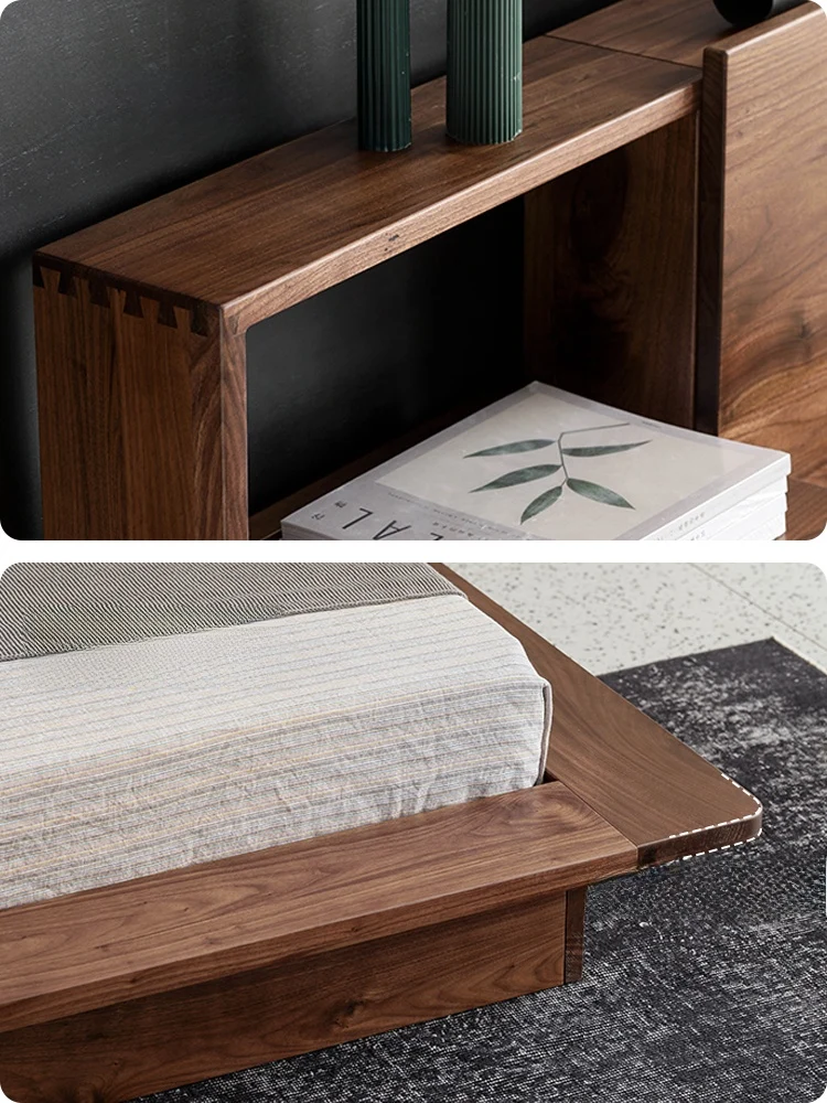 Timber Suite Modern Walnut Wood Floating Platform Bed