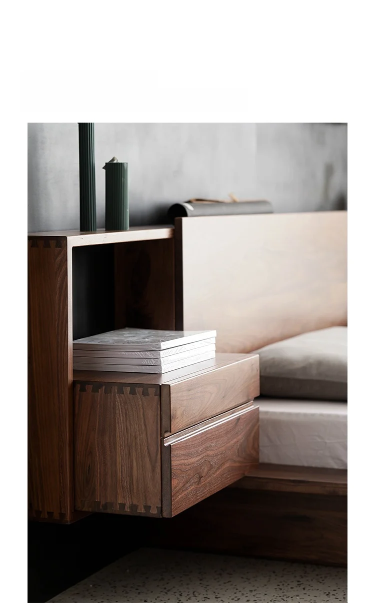 Timber Suite Modern Walnut Wood Floating Platform Bed