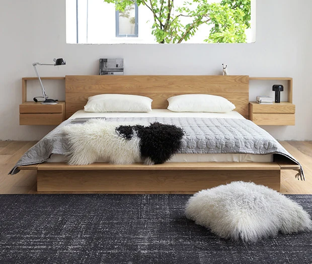 Timber Suite Modern Walnut Wood Floating Platform Bed
