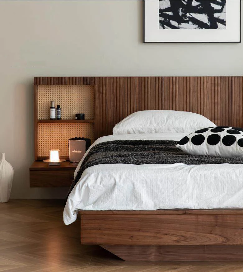 Pure Bed Modern Walnut Wood Floating Platform Bed