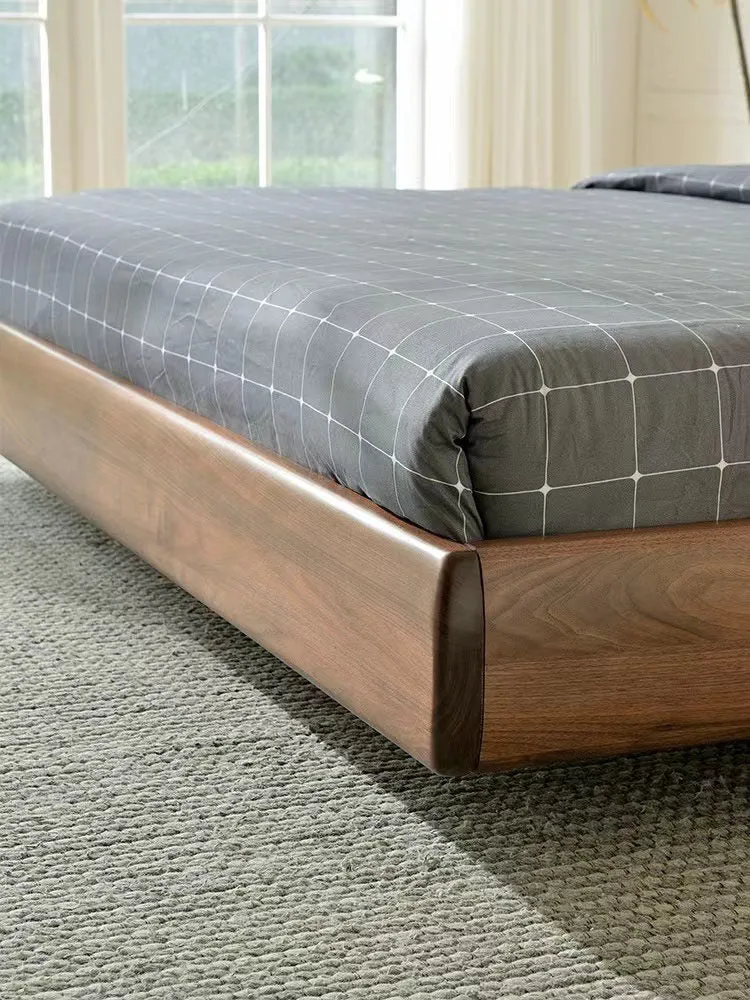 American Rest Floating Solid Black Walnut Platform Bed with Curved Headboard