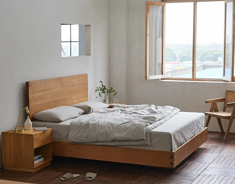 PureTimber Elementary Design Cherry Wood Bed Frame
