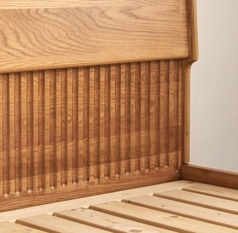 BedGrove Natural Oak Wood Fluted Bed Frame