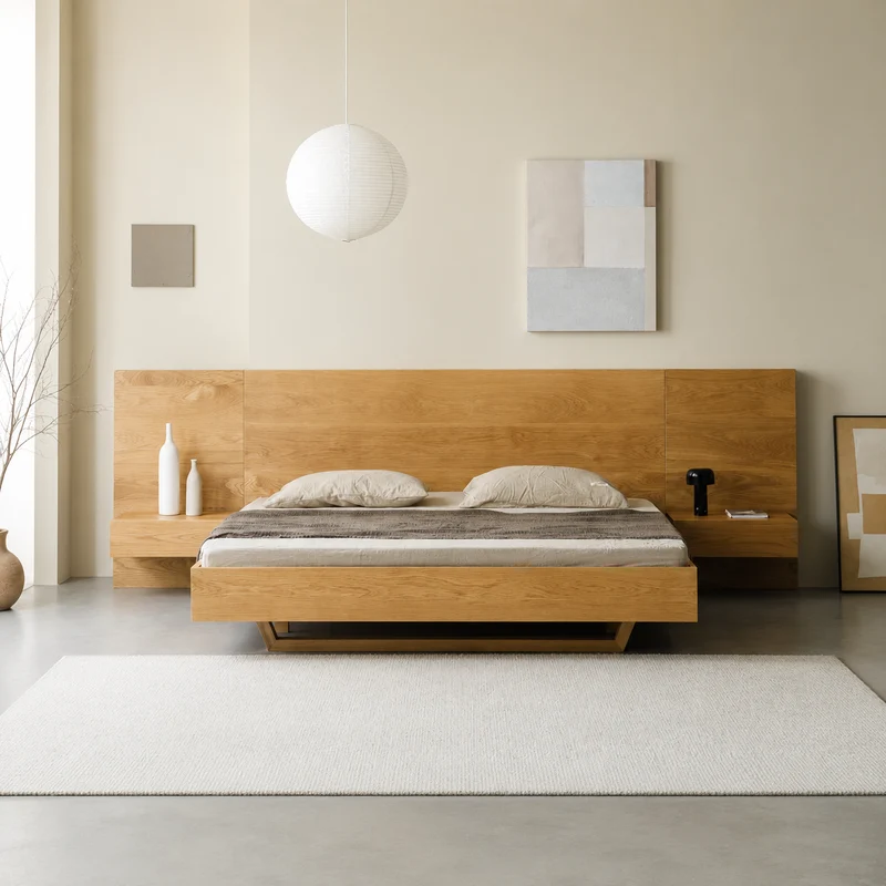 Japandi Low Profile Platform Oak Wood Bed