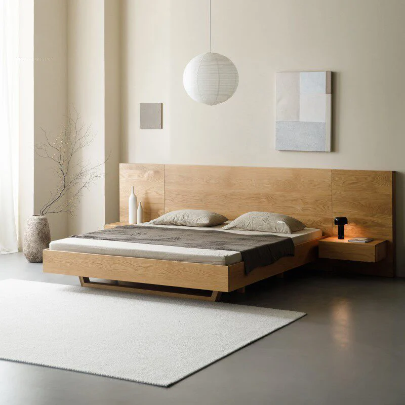 Japandi Low Profile Platform Oak Wood Bed