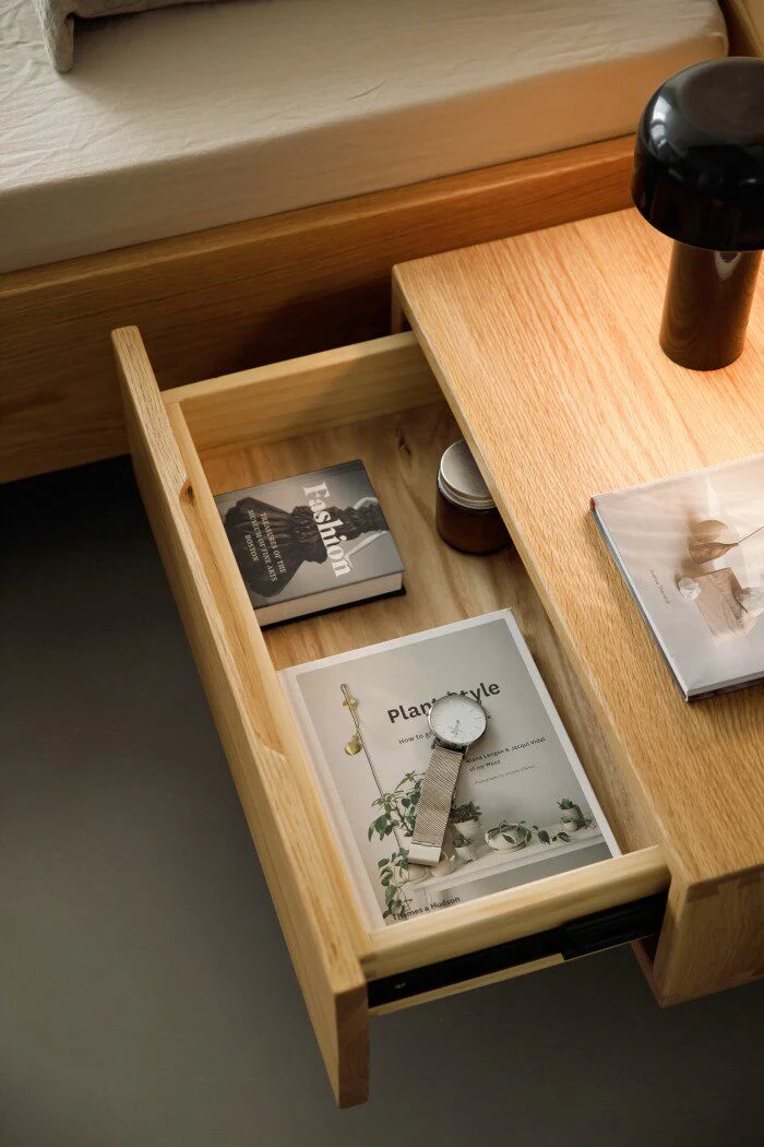 Japandi Low Profile Platform Oak Wood Bed