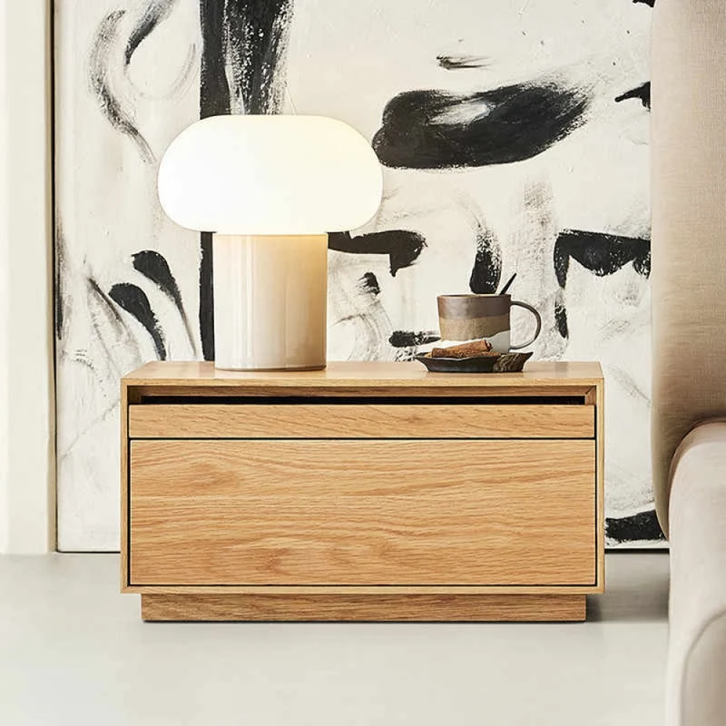 Japandi Minimalist White Oak Wood Nightstand