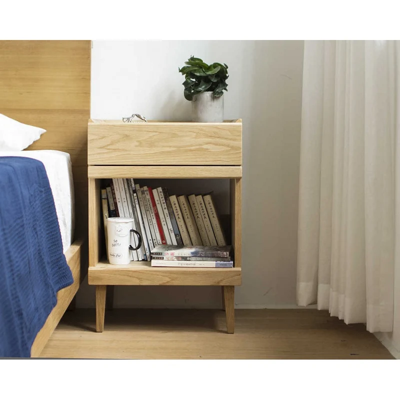 Elegant White Oak Wood Nightstand with Decorative Top