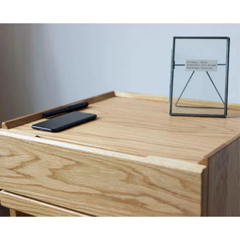 Elegant White Oak Wood Nightstand with Decorative Top