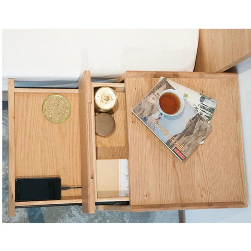 Elegant White Oak Wood Nightstand with Decorative Top
