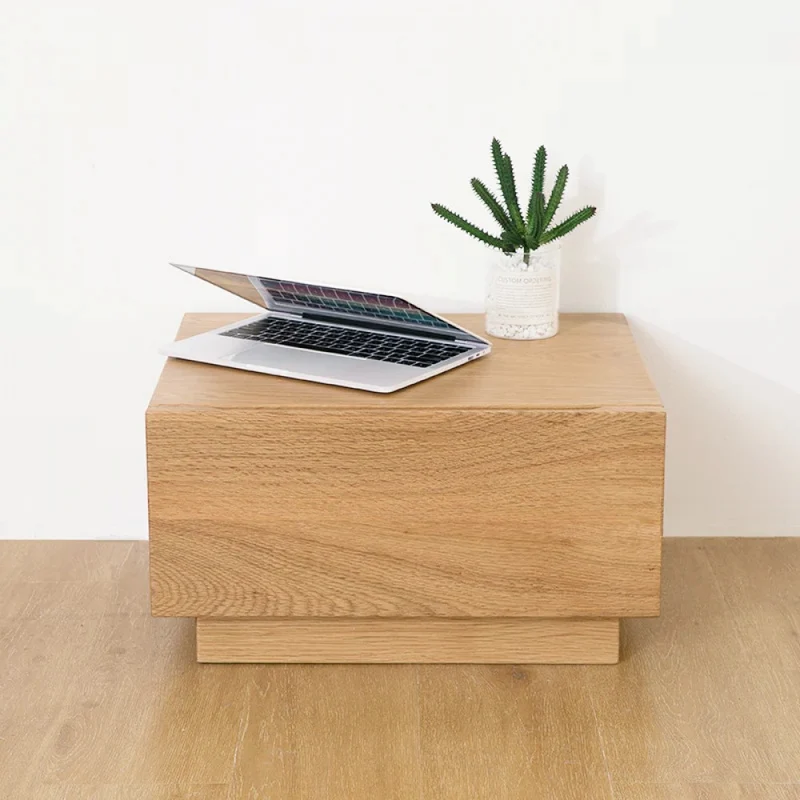 Hidden Appearance White Oak Wood Bedside Table