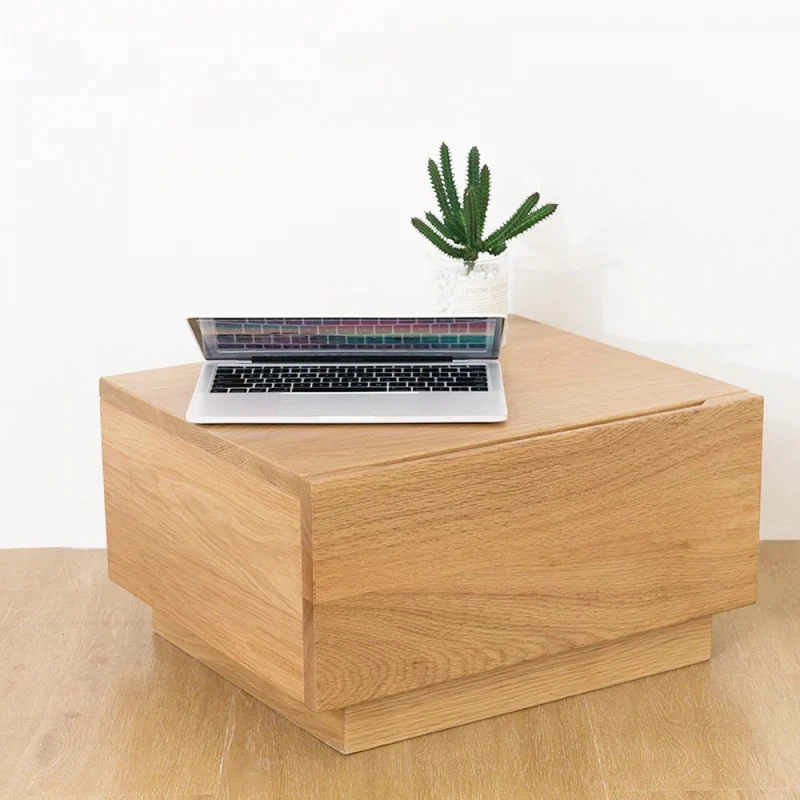 Hidden Appearance White Oak Wood Bedside Table