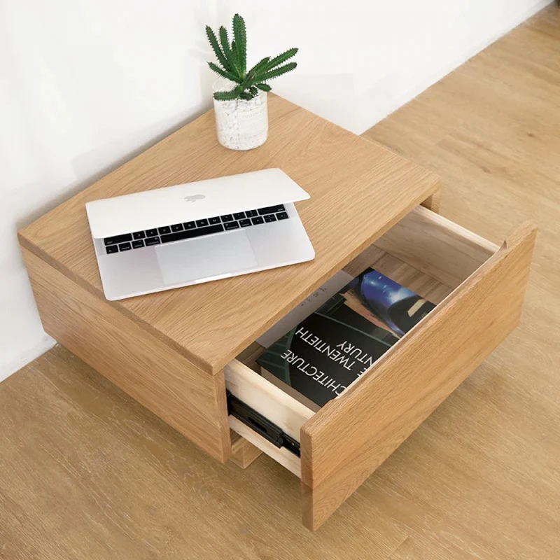 Hidden Appearance White Oak Wood Bedside Table