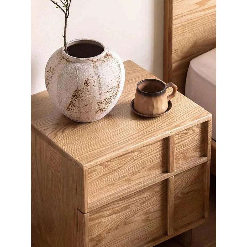 Modern Cross Design White Oak Wood Nightstand